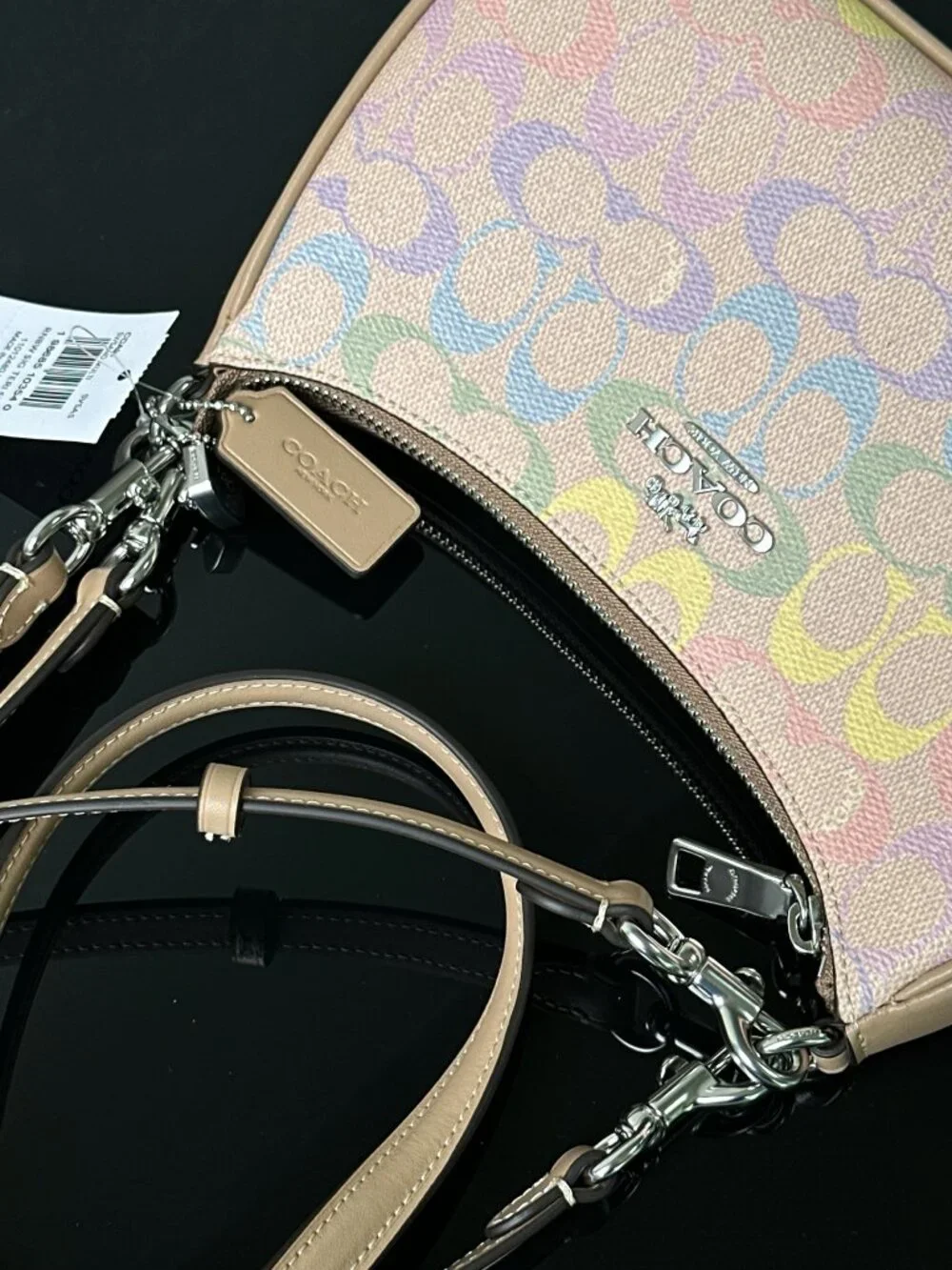 🌈Coach Pastel Rainbow Signature Shoulder Bag Dual Straps Crossbody Purse